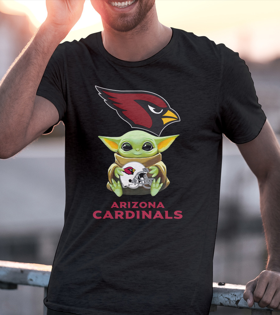 Baby Yoda Holding Arizona Cardinals Helmet T-Shirt
