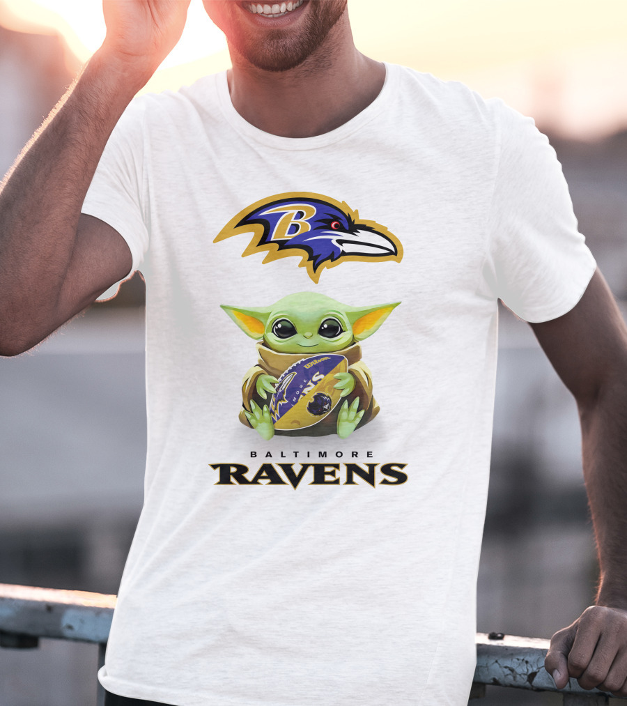 Baby Yoda Hug Baltimore Ravens Football Tailgate T-Shirt