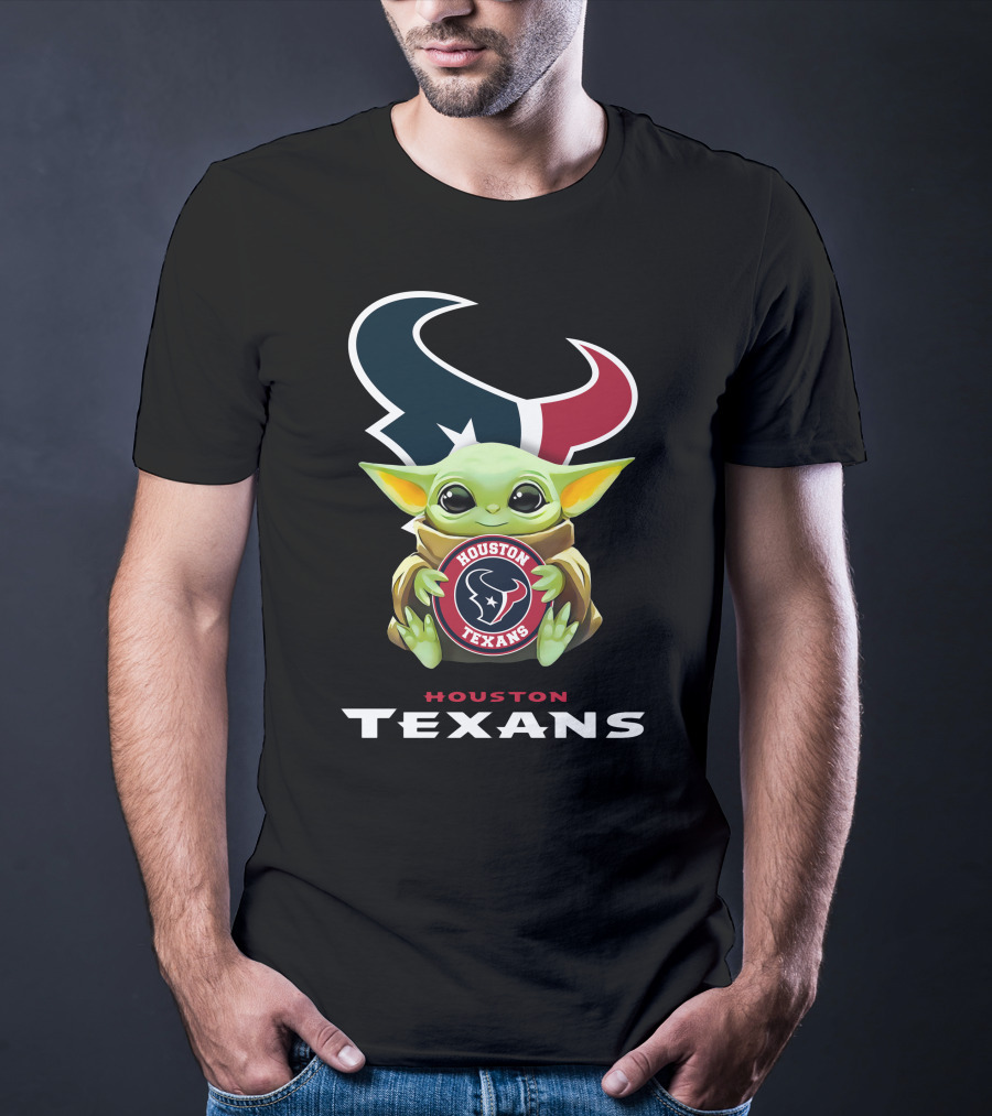 Baby Yoda Holding Houston Texans Logo Football Team Emblem T-Shirt