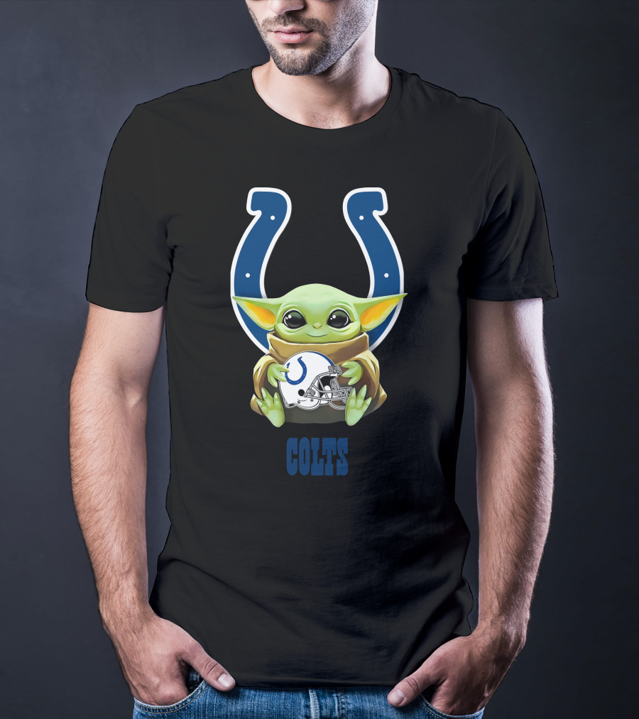 Baby Yoda Holding Indianapolis Colts Helmet With Team T-Shirt
