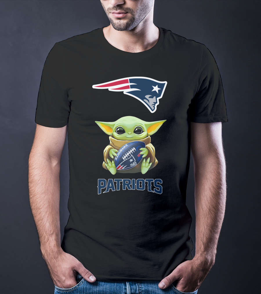 Baby Yoda Hugging New England Patriots Football Logo Fans T-Shirt