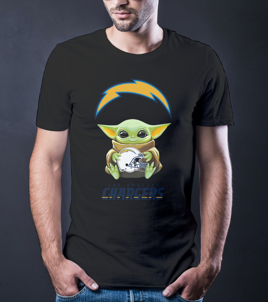 Baby Yoda Hug Los Angeles Chargers Helmet T-Shirt