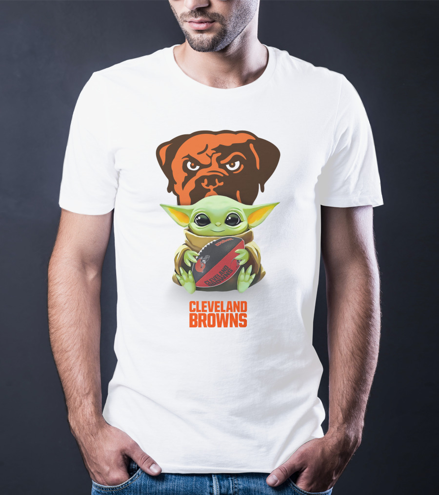Baby Yoda Cleveland Browns Football Hug Tailgate Browns Dog T-Shirt