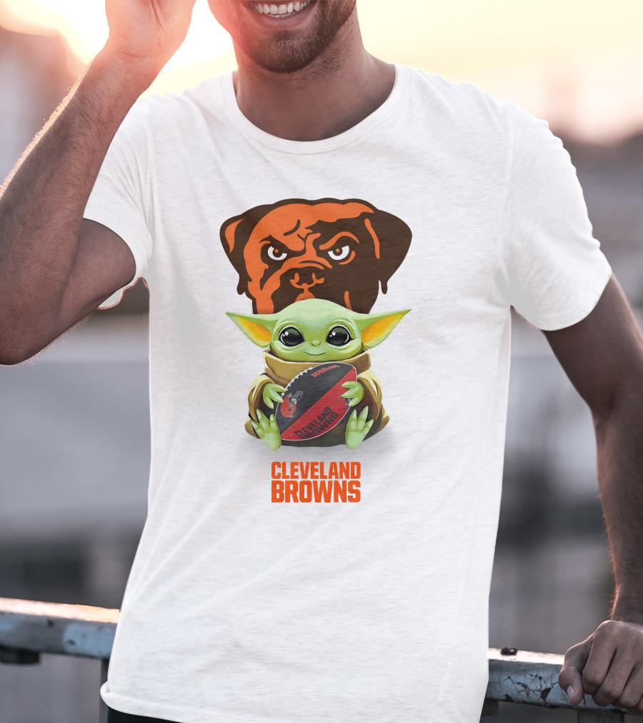 Baby Yoda Cleveland Browns Football Hug Tailgate Browns Dog T-Shirt
