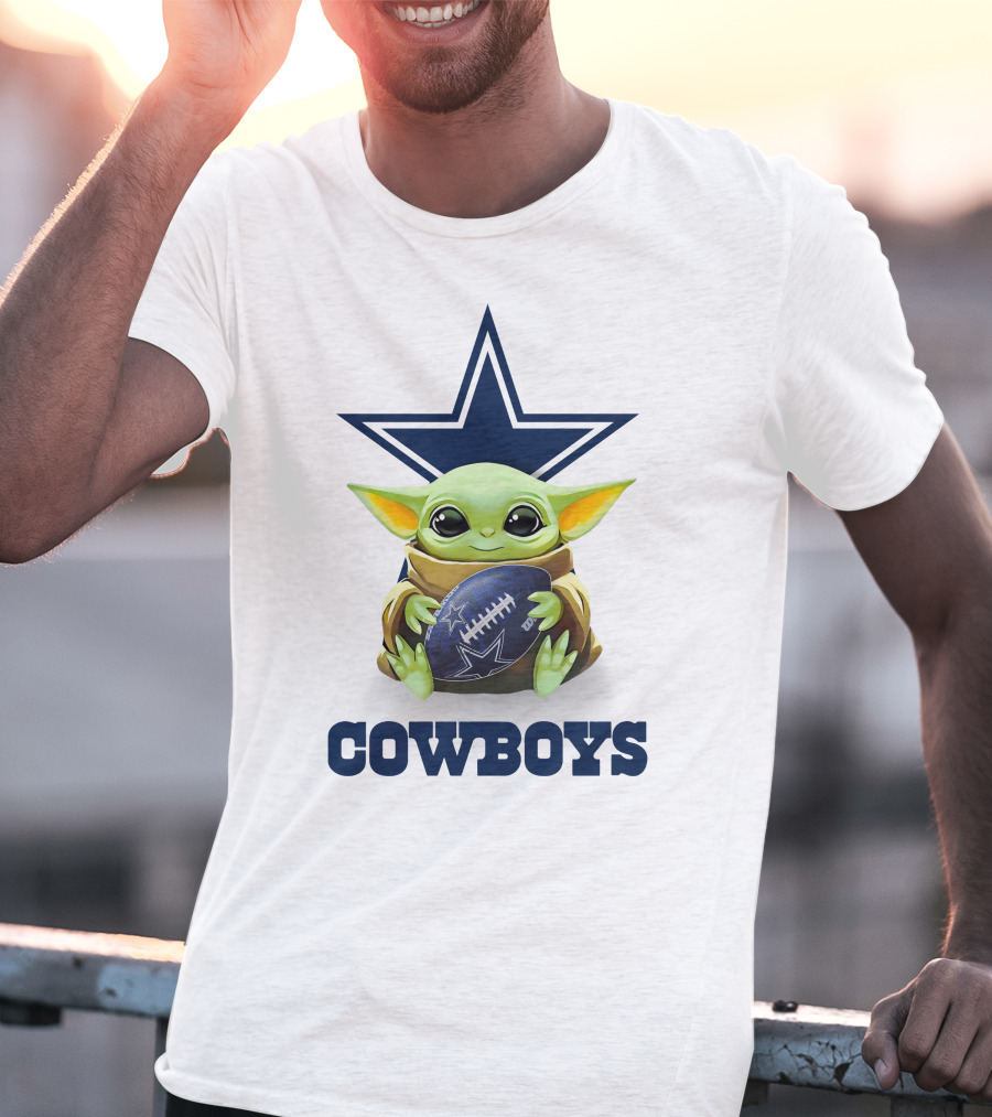 Baby Yoda Hug Cowboys Football Tailgate Dallas White T-Shirt