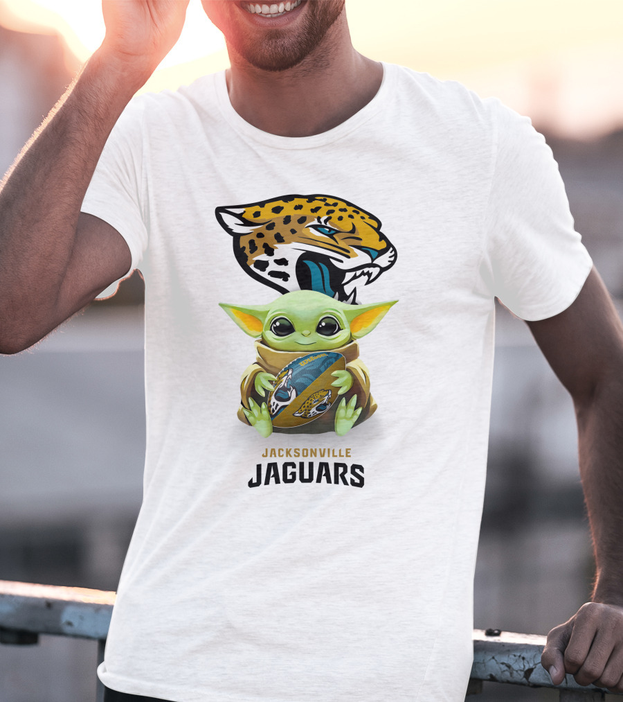 Baby Yoda Holding Jacksonville Jaguars Football Tailgate Fan Gear T-Shirt