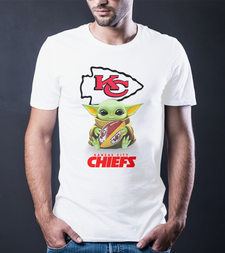 Baby Yoda Hugging Football Kansas City Chiefs Kc T-Shirt