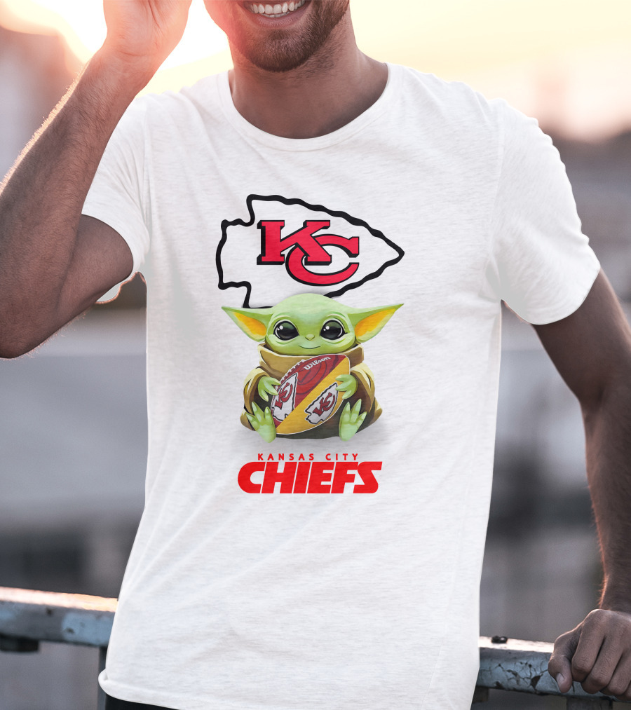 Baby Yoda Hugging Football Kansas City Chiefs Kc T-Shirt