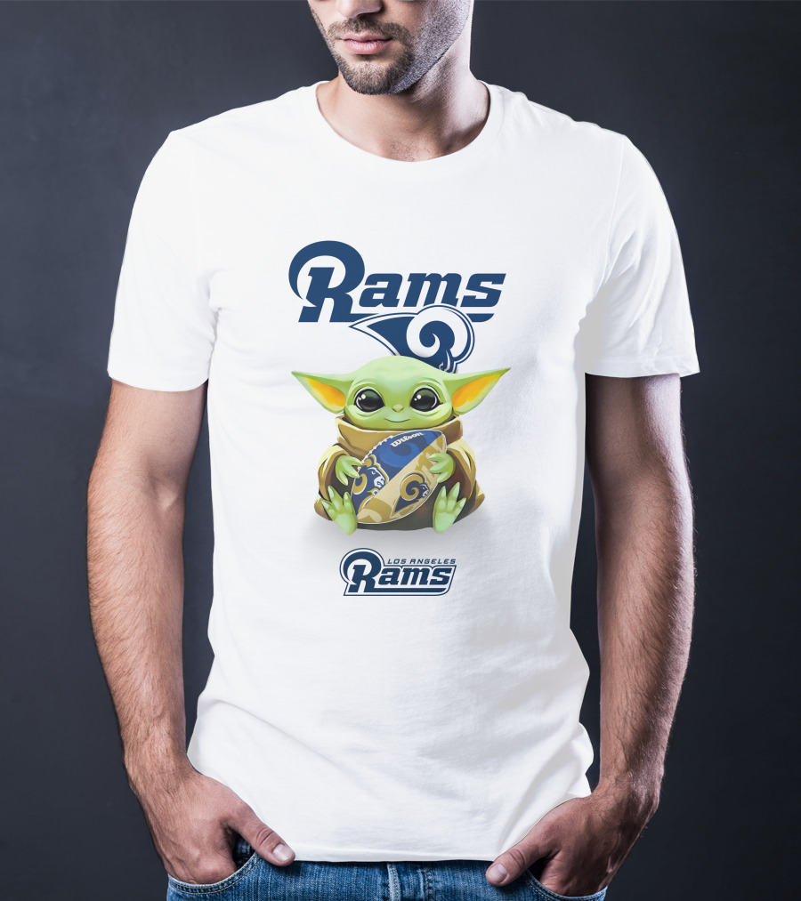 Baby Yoda Los Angeles Rams Football Hug T-Shirt