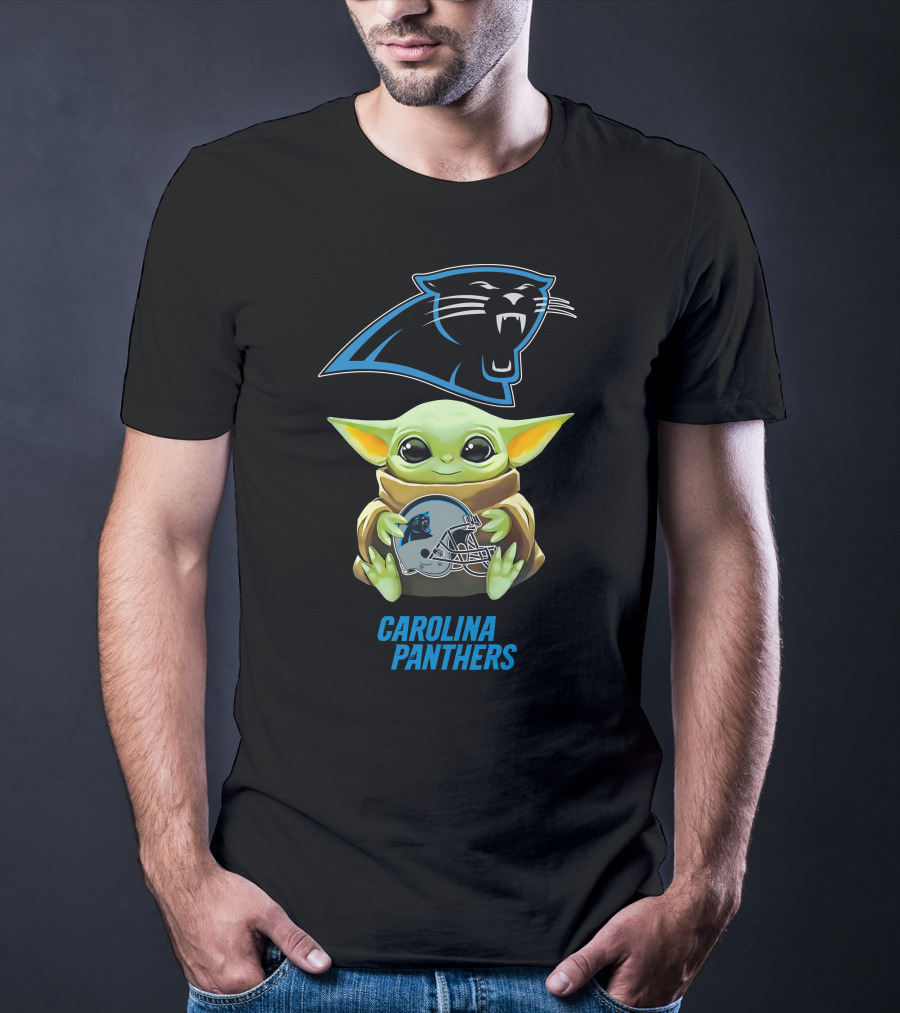 Star Wars Baby Yoda With Carolina Panthers Helmet T-Shirt