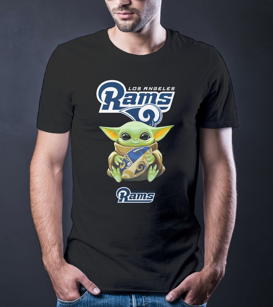 Star Wars Baby Yoda Los Angeles Rams Football Hug T-Shirt