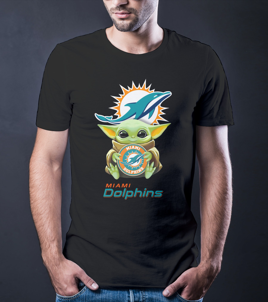 Star Wars Baby Yoda Holding Miami Dolphins NFL T-Shirt