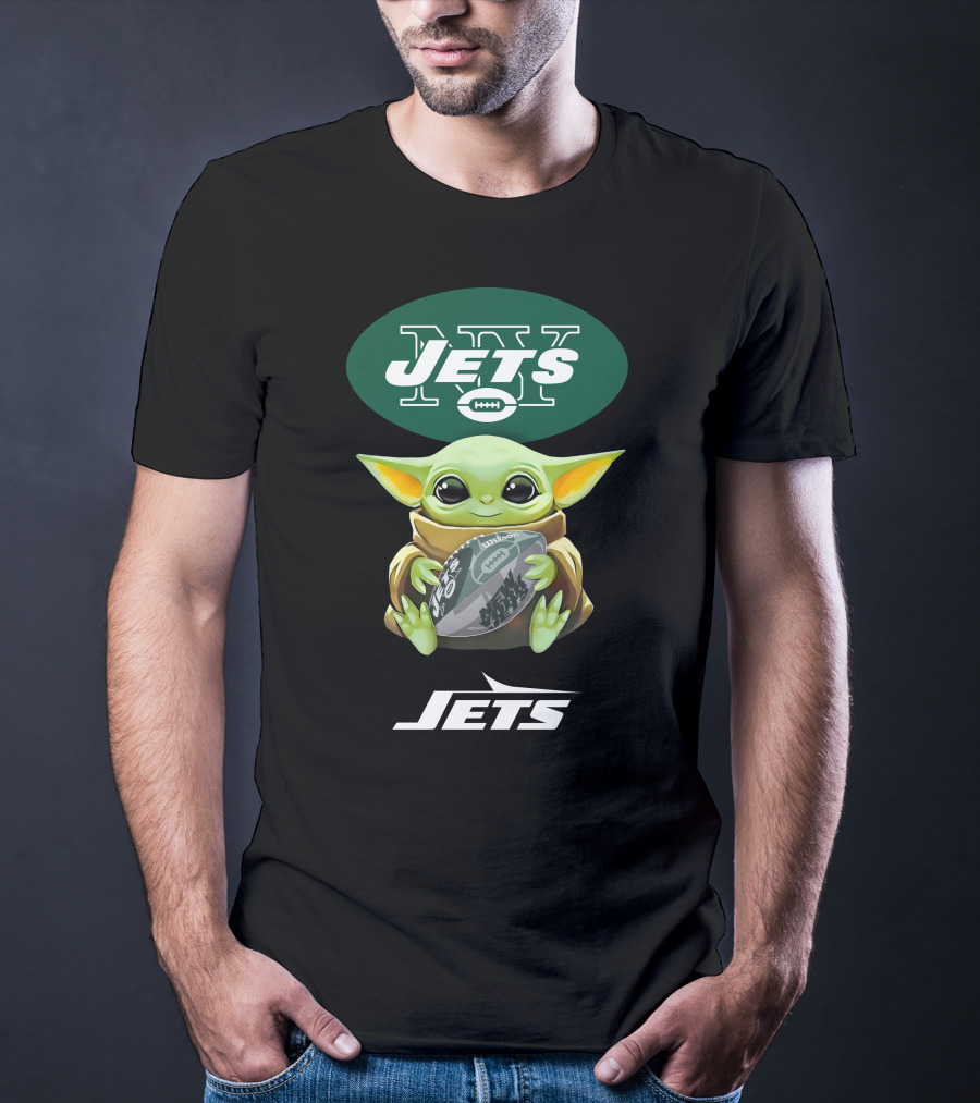 Star Wars Baby Yoda Hug Jets Football New York Tailgate T-Shirt