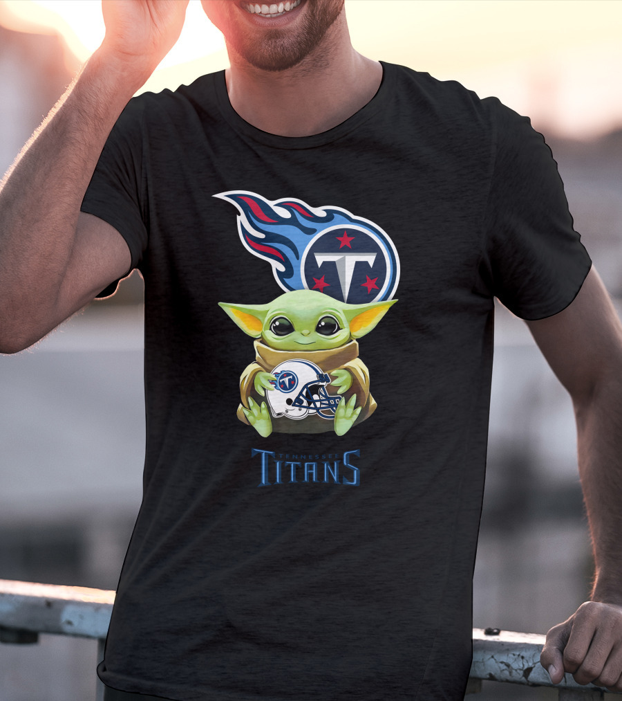 Tennessee Titans Baby Yoda Hugging Helmet Star Wars T-Shirt