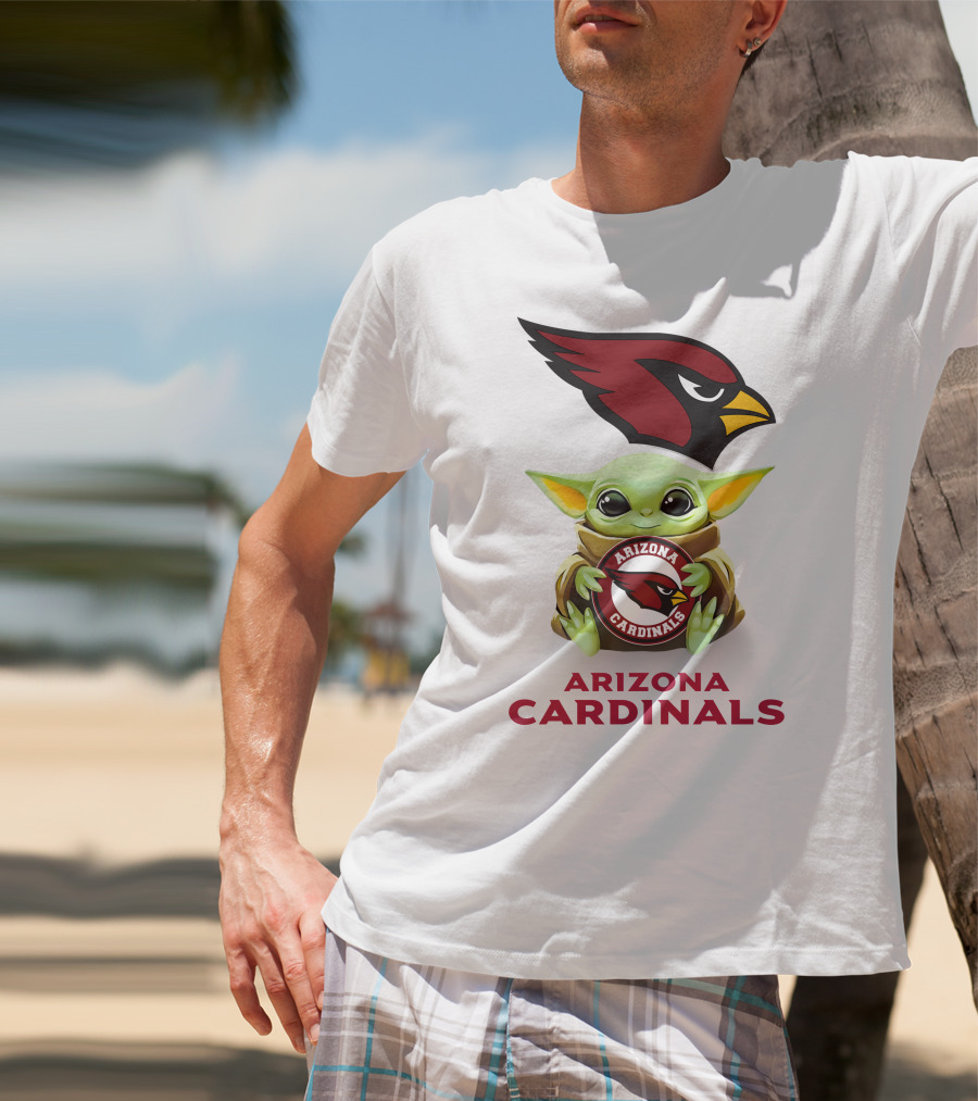 Baby Yoda Arizona Cardinals Hug Logo White T-Shirt
