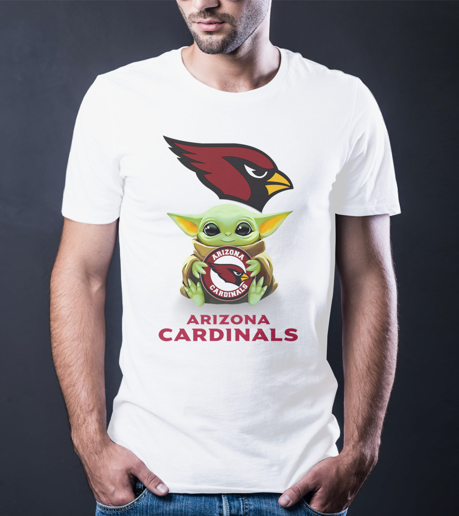 Baby Yoda Arizona Cardinals Hug Logo White T-Shirt