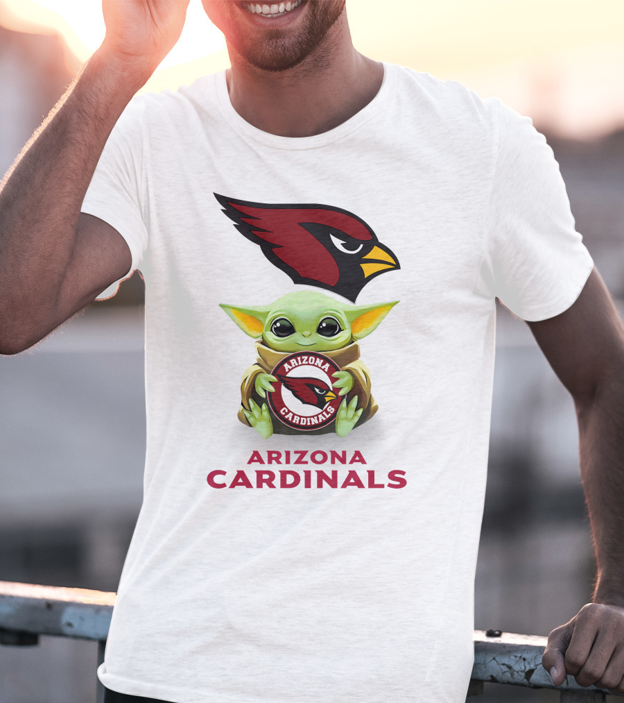 Baby Yoda Arizona Cardinals Hug Logo White T-Shirt