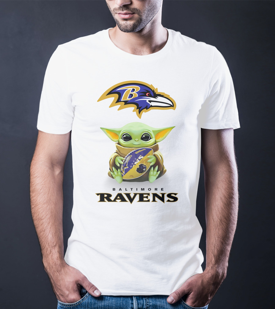 Baby Yoda Hug Baltimore Ravens Football Logo Ravens T-Shirt