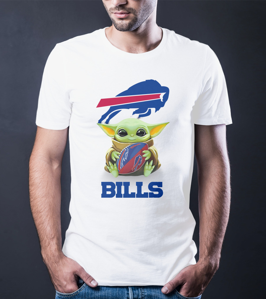 Buffalo Bills Baby Yoda Holding Football Fan Tailgate White T-Shirt