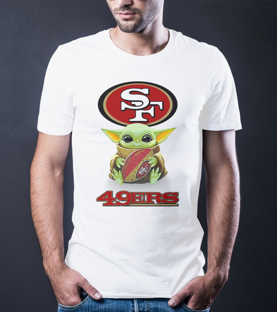 Baby Yoda Hugging San Francisco 49ers Football SF Logo 49ers Fan Gear T-Shirt