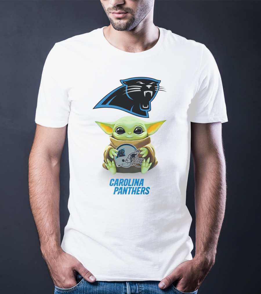 Star Wars Baby Yoda Holding Carolina Panthers Helmet T-Shirt