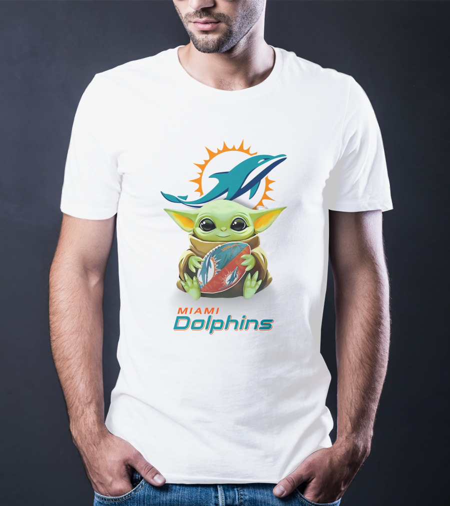 Star Wars Baby Yoda Hug Miami Dolphins Football Tailgate White T-Shirt