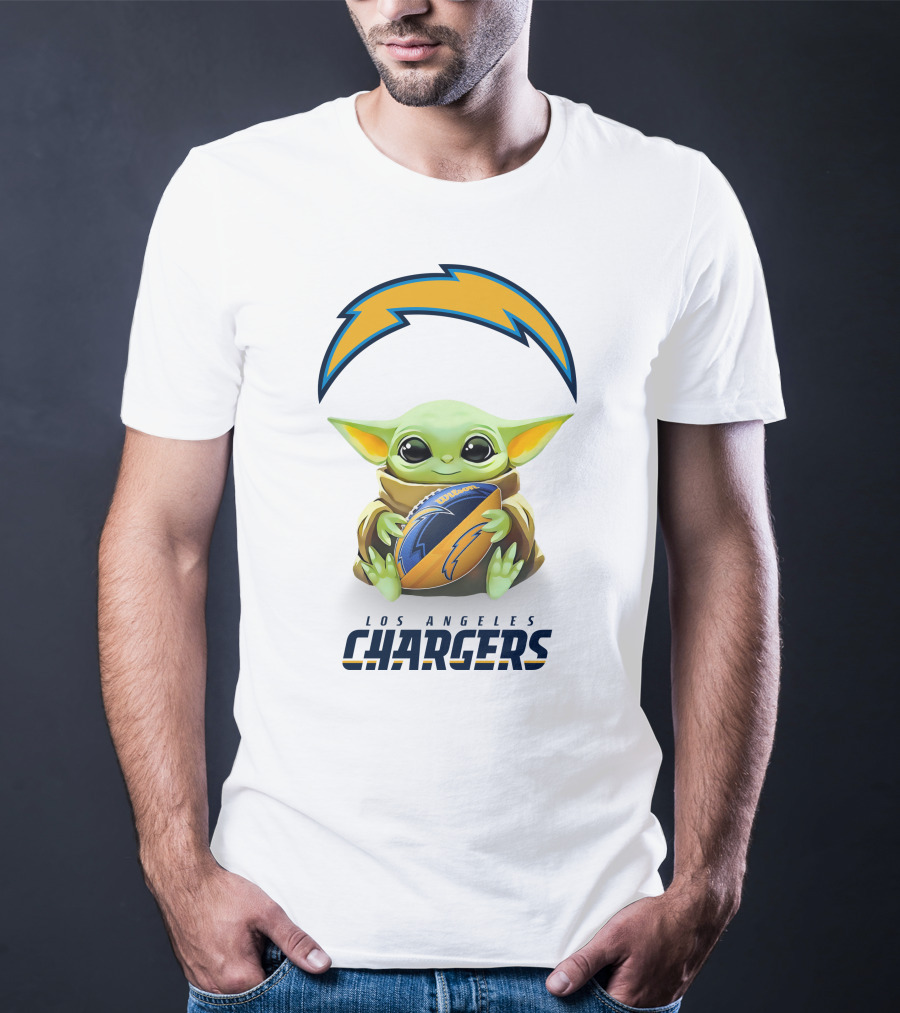 Star Wars Baby Yoda Los Angeles Chargers Football Hug White T-Shirt