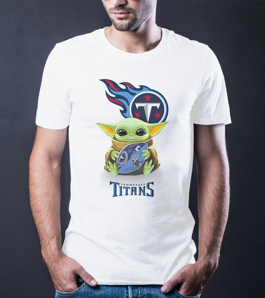 Star Wars Baby Yoda Tennessee Titans Football Logo White T-Shirt