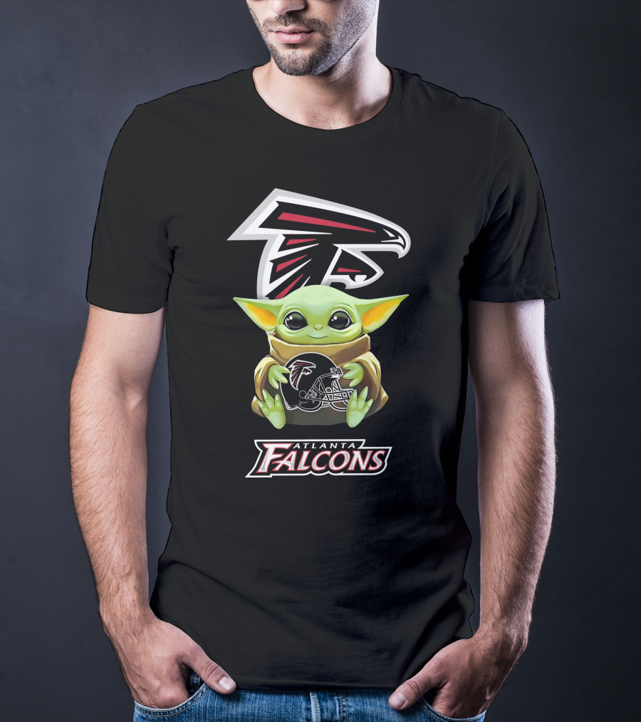 Grogu Embraces Atlanta Falcons Helmet With Team T-Shirt