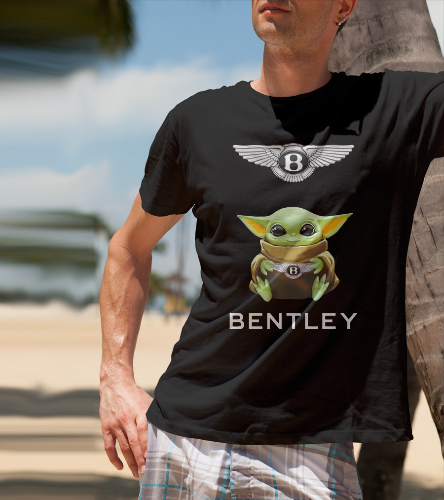Grogu Holding Bentley Logo With Bentley Wings T-Shirt
