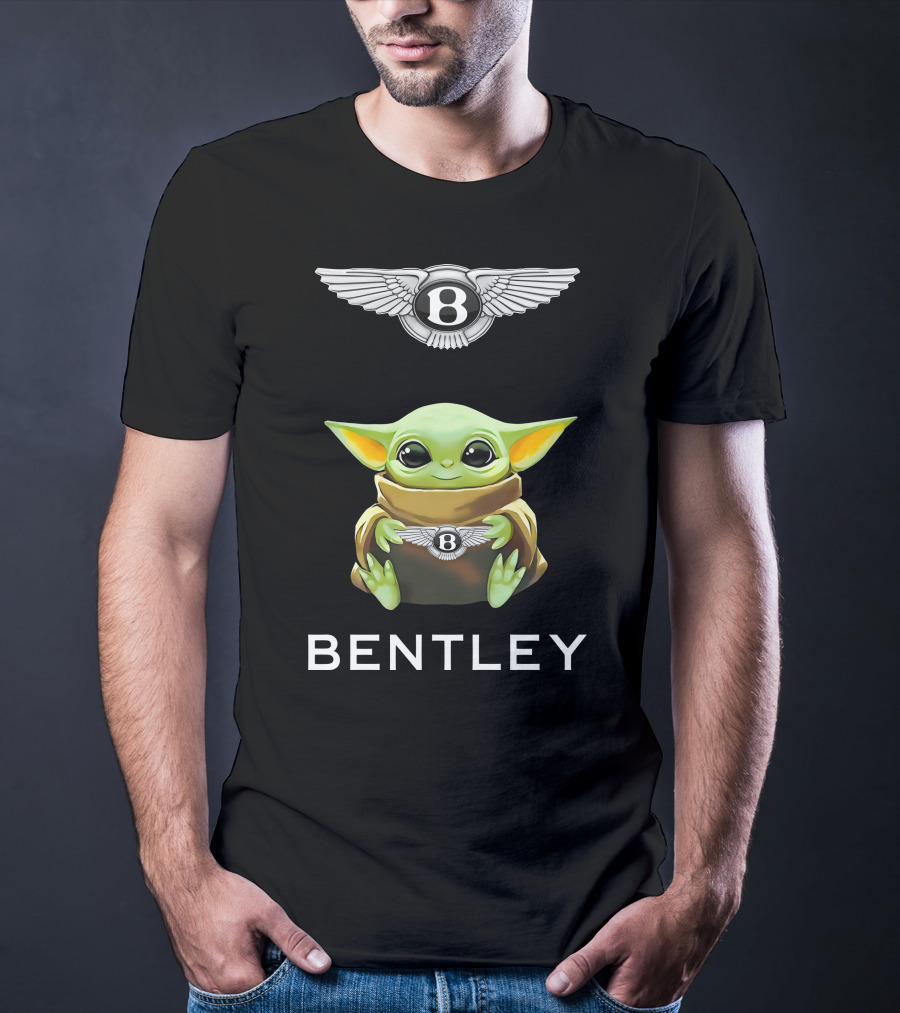 Grogu Holding Bentley Logo With Bentley Wings T-Shirt