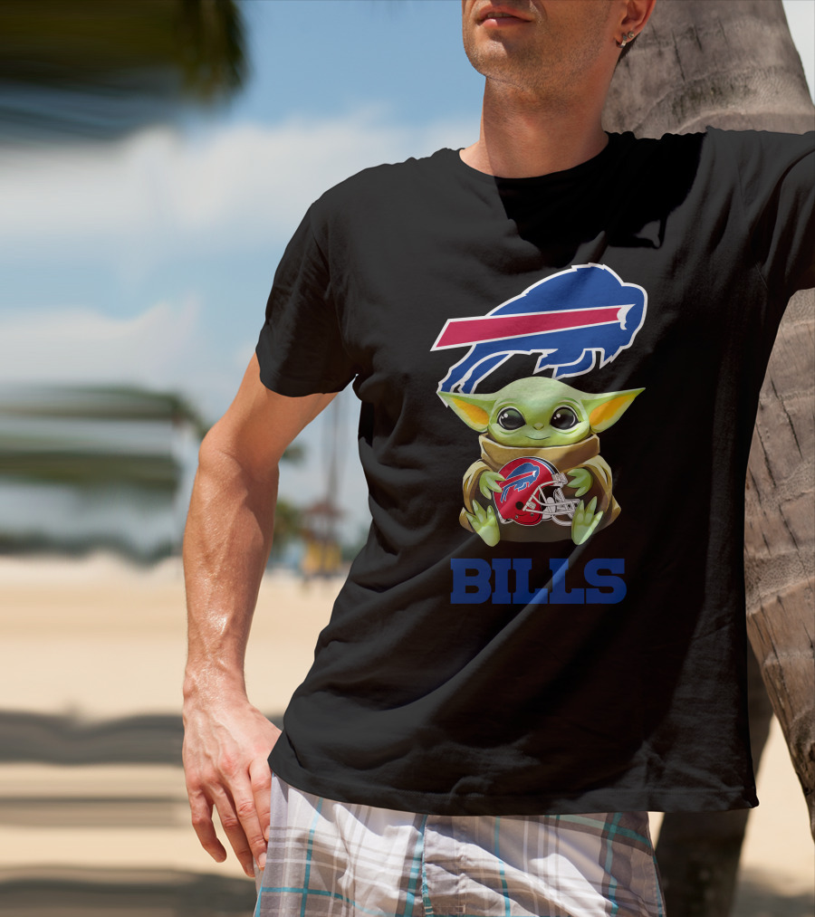Grogu Holding Buffalo Bills Helmet With Logo And BILLS Text T-Shirt
