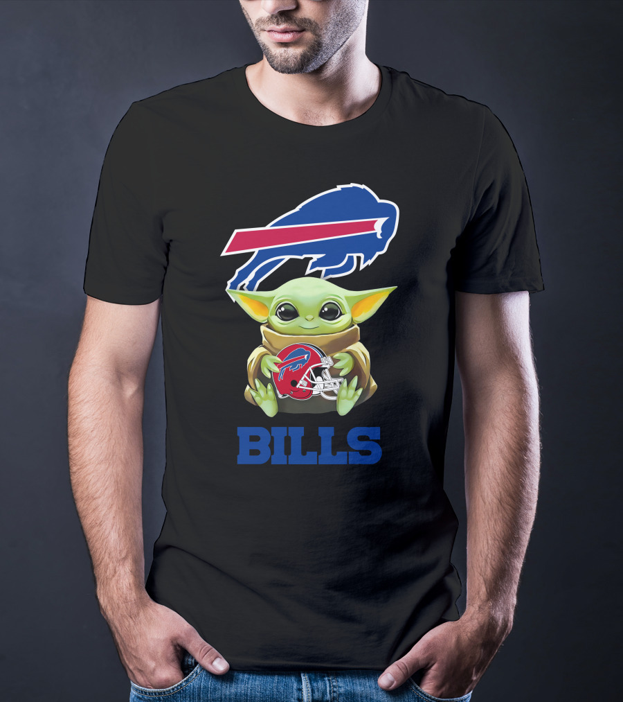 Grogu Holding Buffalo Bills Helmet With Logo And BILLS Text T-Shirt