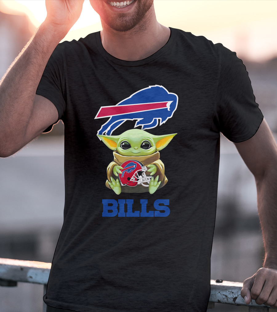 Grogu Holding Buffalo Bills Helmet With Logo And BILLS Text T-Shirt
