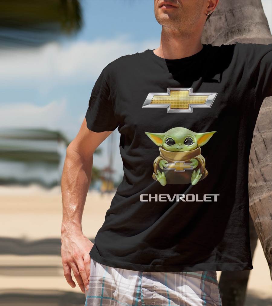 Grogu Holds Chevrolet Logo With Star Wars T-Shirt