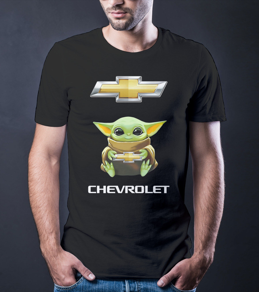 Grogu Holds Chevrolet Logo With Star Wars T-Shirt