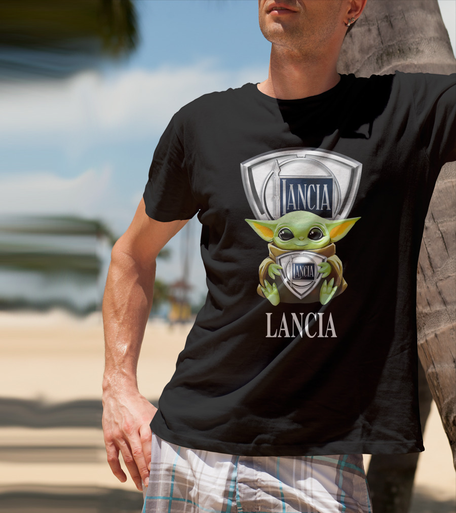 Grogu Holding Lancia Logo With Shield Emblem T-Shirt