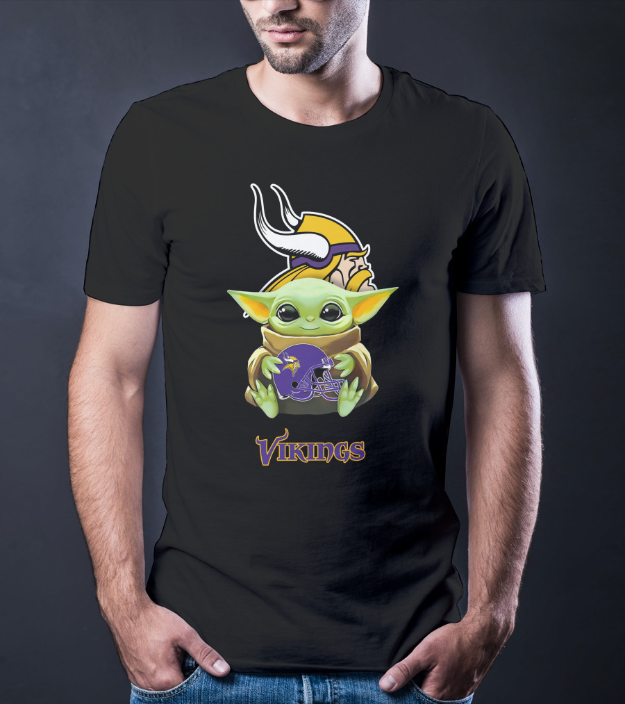 Minnesota Vikings Grogu Holding Helmet T-Shirt