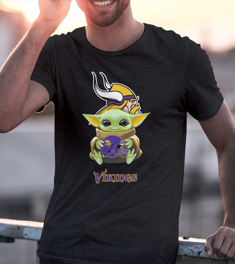 Minnesota Vikings Grogu Holding Helmet T-Shirt