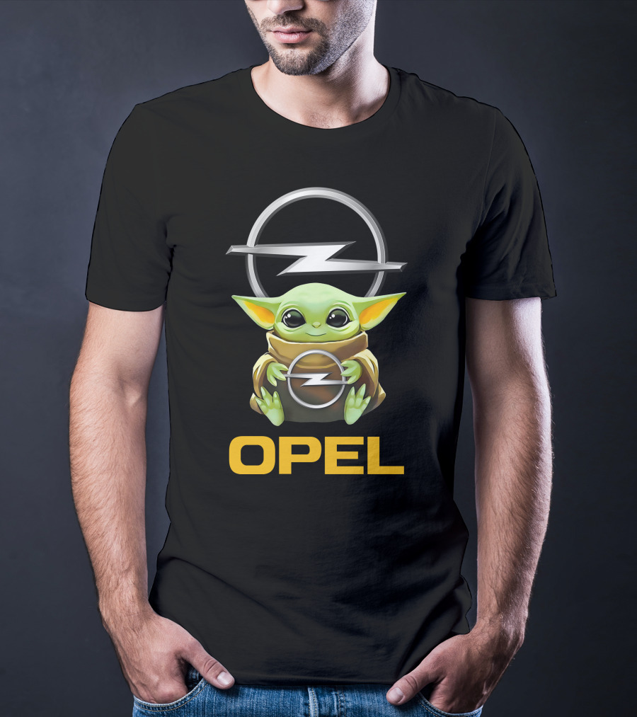 Grogu Holding Opel Logo With Iconic T-Shirt