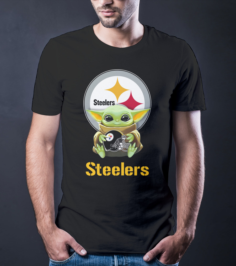Grogu Holding Pittsburgh Steelers Helmet With Team T-Shirt