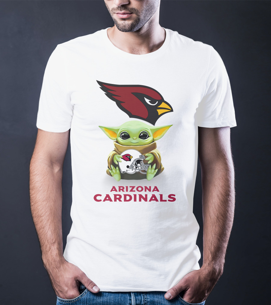 Grogu Holding Arizona Cardinals Helmet With Team Logo And Name T-Shirt