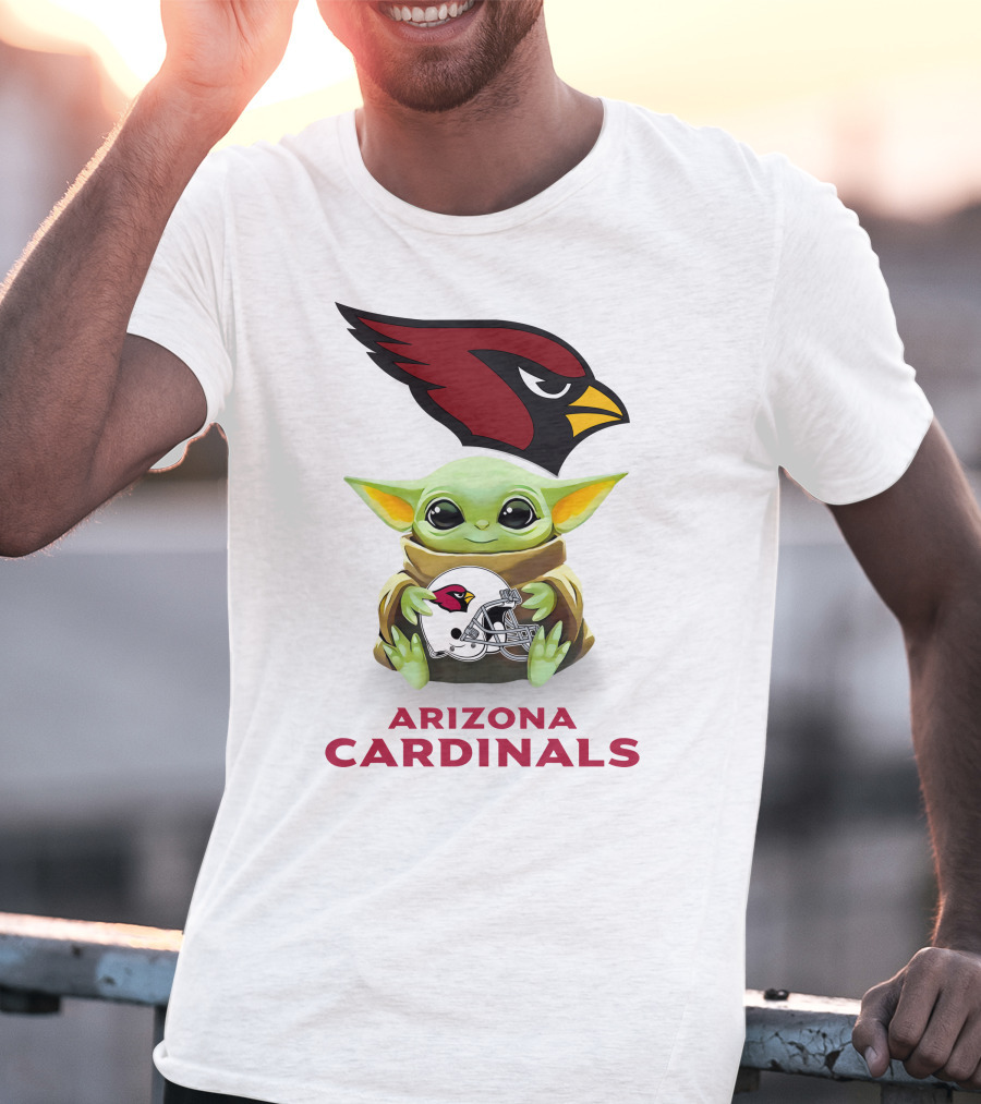 Grogu Holding Arizona Cardinals Helmet With Team Logo And Name T-Shirt