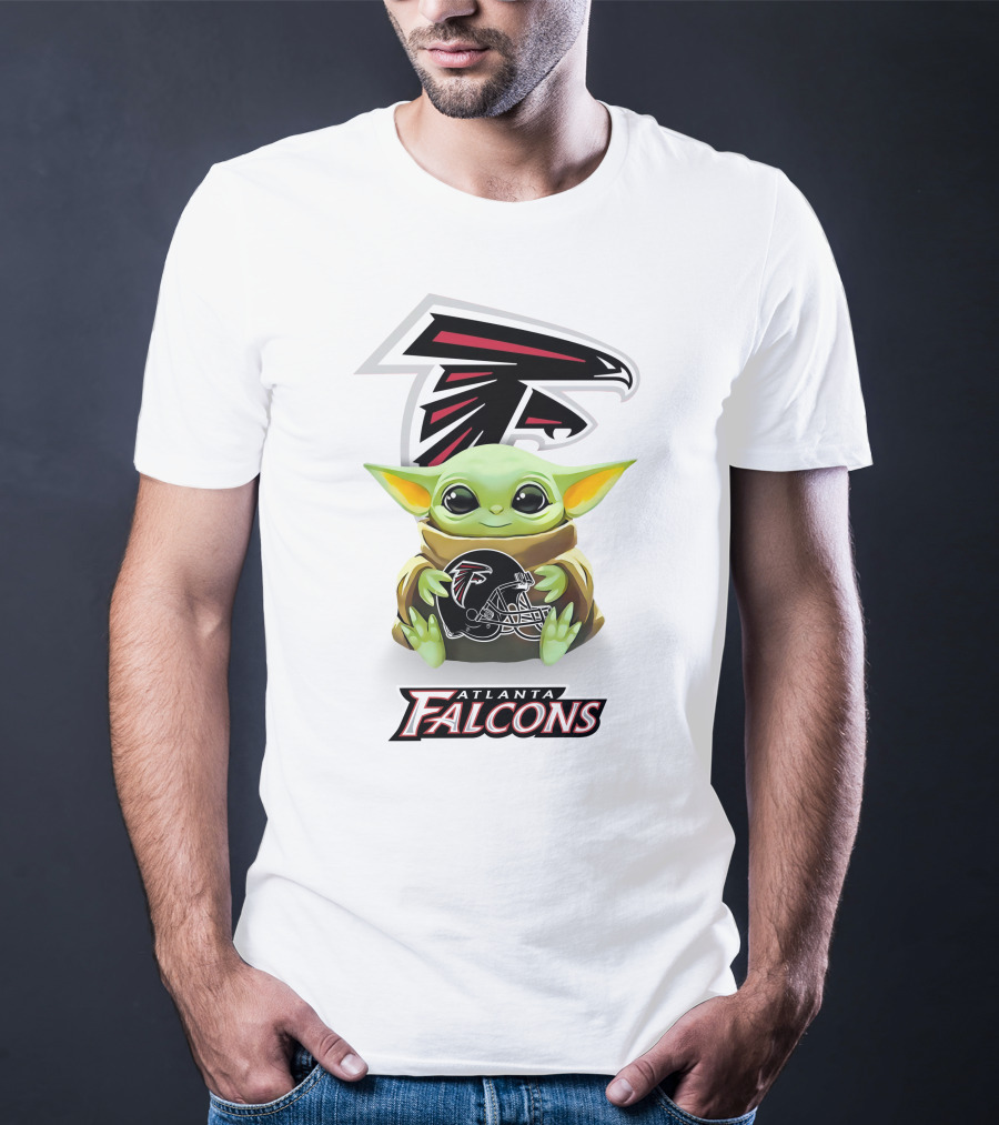 Grogu Holding Atlanta Falcons Helmet T-Shirt