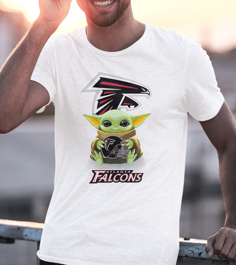 Grogu Holding Atlanta Falcons Helmet T-Shirt