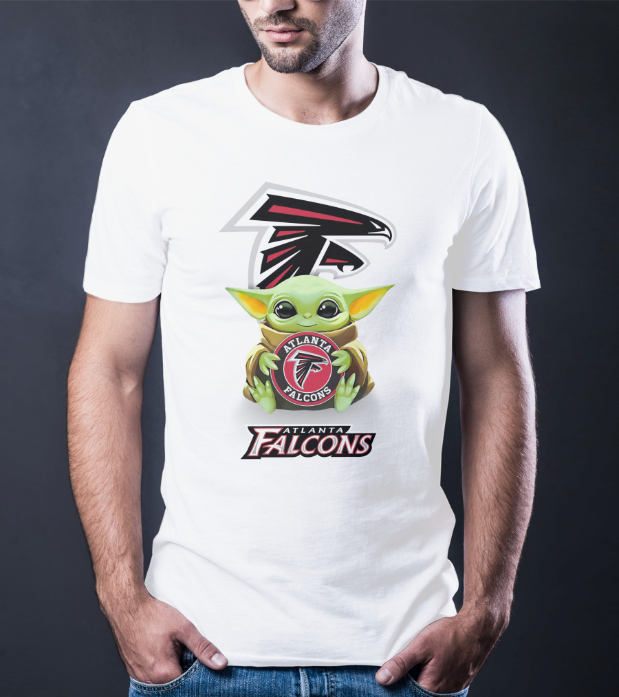 Grogu Atlanta Falcons Hug Logo White T-Shirt