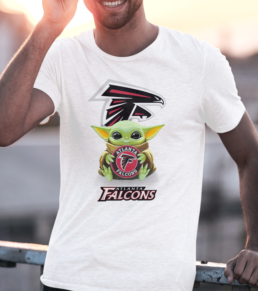 Grogu Atlanta Falcons Hug Logo White T-Shirt