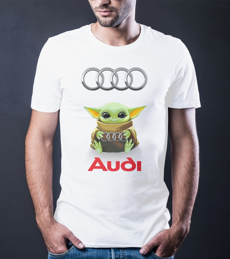 Grogu Hug Audi Rings Logo White T-Shirt