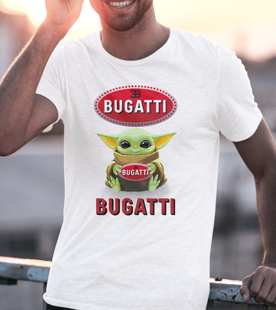 Grogu Holding Bugatti Logo Red And White T-Shirt