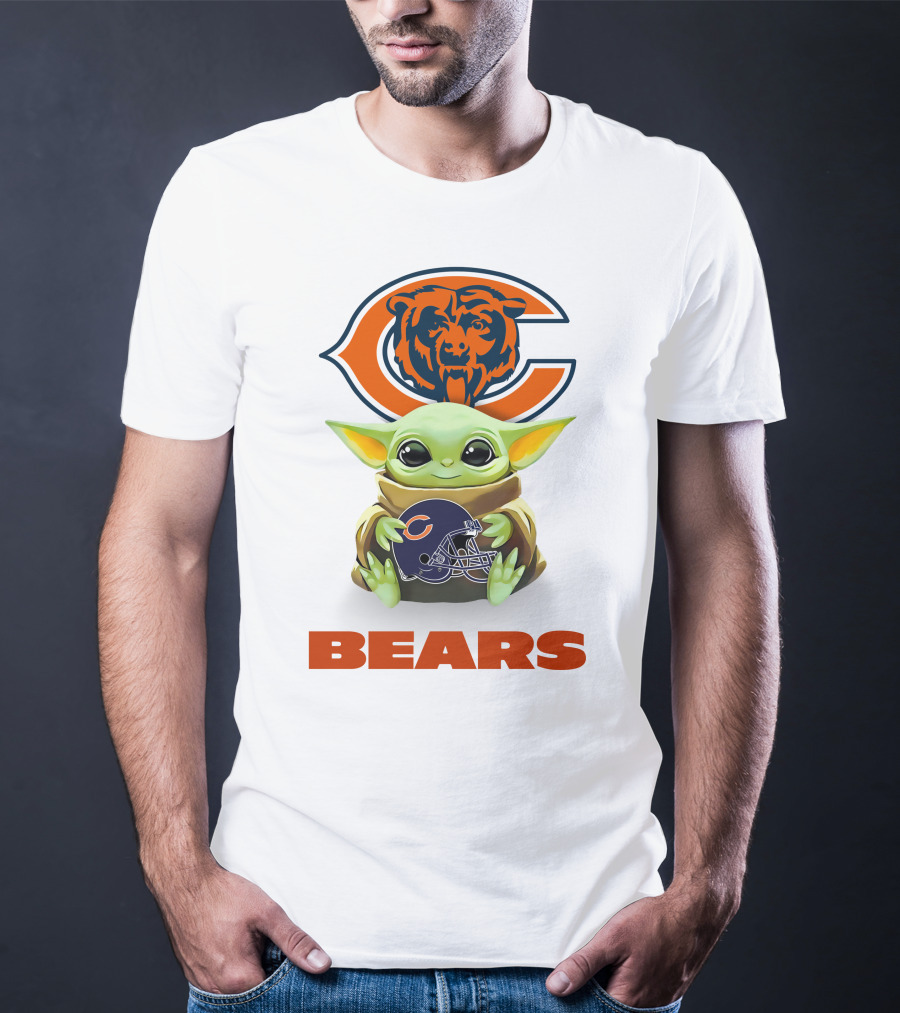 Grogu Holding Chicago Bears Helmet With Team Logo And Bear Emblem T-Shirt